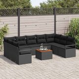 vidaXL 10-dijelni set sofe za vrt s jastučićima Crna Poli ratan Akacija, dvosjedna vanjska sofa s jastučićima Crna Poli ratan | shoptok.hr