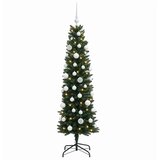  Umjetno usko božićno drvce s kuglicom 120 cm 150 LED lampica - 120 cm s LED žaruljama i bijelim kuglicama Zelena | shoptok.hr