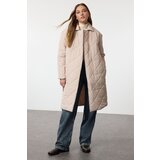 Trendyol Ecru Oversize Belted Long Quilted Puffer Coat cene