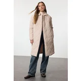 Trendyol Ecru Oversize Belted Long Quilted Puffer Coat