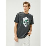 Koton Skull Printed T-Shirt Crew Neck Short Sleeve Slogan Detailed Cene