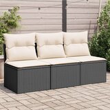 Maison Chic Vrtni kavč - Zunanji kavč z blazinami 3-sedežni črn poli ratan, (22043789) | Shoptok.si