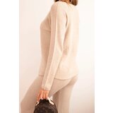 Kesi Włoski Women's sweater set with wide legs and long sleeves beige | shoptok.hr