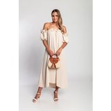Fenzy Maxi Obleka Z Volančki, Bež | Shoptok.si