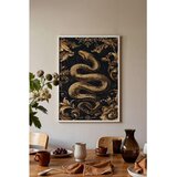 Wallxpert uramljena slika 115249, zlatna zmija sa baroknim ornamentima na crnoj pozadini, 30 x 40 cm, beli ram | Eponuda.com