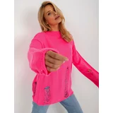 Fashion Hunters Fluo pink women's oversized sweater with wool