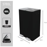 Spirella Mat črn jeklen koš za smeti 2x30 l za ločevanje odpadkov/s pedalom Aliya – | Shoptok.si
