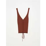 Dilvin 10362 Tie Front Knitwear Undershirt-Chestnut