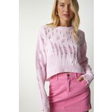 Happiness İstanbul Women's Light Pink Ripped Detailed Knitwear Sweater Cene