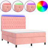  Box spring postelja z vzmetnico LED roza 80x200 cm žamet, (20901214) | Shoptok.si