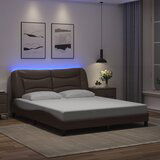 vidaXL Posteljni okvir z LED lučkami rjav 160x200 cm umetno usnje | Shoptok.si