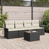 vidaXL set vrtnih sofa od 5 dijelova s jastučićima crni poli ratan, 2-sjedalna vrtna sofa s pohranom i jastučićima crni poli ratan Cijene
