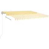 vidaXL Ročno zložljiva tenda s stebrički 4,5x3 m rumena in bela | Shoptok.si