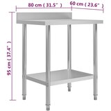  Kuhinjski radni stol 80 x 60 x 93 cm od nehrđajućeg čelika | shoptok.hr