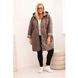 Kesi Włoski Women's Plus Size quilted jacket with a hood and the inscription HOPE cappuccino | Shoptok.si