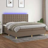  Krevet box spring s madracem LED smeđesivi 200x200 cm tkanina | shoptok.hr