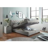 MID.YOU POSTELJA Z VZMETNICO 160 cm x 200 cm , tekstil, leseni material svetlo siva | Shoptok.si