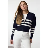 Trendyol Navy Blue Hooded Zippered Knitwear Cardigan