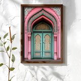 Wallxpert uramljena MDF slika NAL051-46, tirkizna vrata u roze orijentalnom luku, 35,5 x 47 cm | Eponuda.com