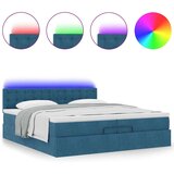  Otomanski posteljni okvir z vzmetnicami moder 200x200cm žamet | Shoptok.si