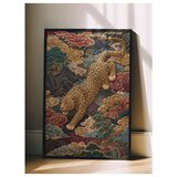 Wallxpert uramljena slika 115247, leopard u skoku među šarenim oblacima i planinama, 50 x 70 cm, crni ram | Eponuda.com
