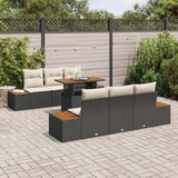  7-delni vrtni jedilni set z blazinami črna Poli ratan acacia, (22093557) | Shoptok.si
