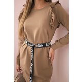 Kesi Women's dress with frills and belt camel | shoptok.hr