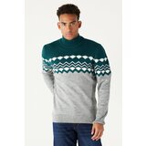 AC&Co / Altınyıldız Classics Men's Petrol Gray Standard Fit Regular Cut Half Turtleneck Ruffled Soft Textured Knitwear Sweater Cene