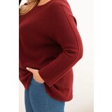 Kesi Włoski Plus size women's sweater with a boat neckline burgundy | Shoptok.si