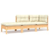 Maison Chic Seti vrtnega pohištva - Vrtna garnitura - Vrtni pohištvo set 3-delna s krem blazinami trdna borovina, (21810581) | Shoptok.si