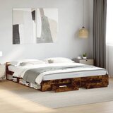 Maison Chic Posteljni okvir - Dvoposteljna postelja - Zakonska postelja s predali dimljen hrast 180x200 cm inž. les, (21696400) | Shoptok.si