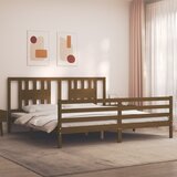 The Living Store Posteljni okvir z vzglavjem medeno rjav 200x200 cm trden les - Posteljni Okvir, (21531453) | Shoptok.si