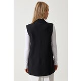 Happiness İstanbul Woman's Black Shawl Collar Double Breasted Woven Vest | Shoptok.si