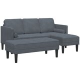 vidaXL vrtni kavč z klopjo in blazinami L-oblikovan temno siv žamet, 3-sedežna kavč s chaise L-oblikovanim temno sivim 160 cm žametom, klop temno siv 113 cm žamet | Shoptok.si