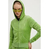 Juicy Couture Velur pulover HERITAGE ROBYN HOODIE zelena barva, s kapuco, JCSEBJ007