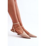 Boto Lace-up Ballerina Flats in Beige Faux Suede with Pointed Toes Ellesara | Shoptok.si