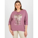Fashion Hunters Dusty pink blouse plus size with drawstrings and print Cene