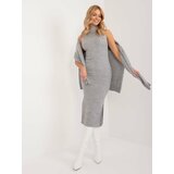 Fashion Hunters Gray knitted set with striped dress cene