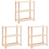  Stalci za pohranu s 3 razine 3 kom 80x38x90 cm borovina 150 kg | shoptok.hr