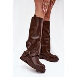 Boto Insulated boots with rolled shaft and buckle chocolate Fiorae Cene