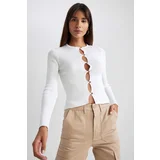 Defacto Slim Fit Crew Neck Rib Cardigan
