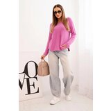 Kesi Włoski Women's sweater made of viscose with long sleeves and a round neckline purple | shoptok.hr