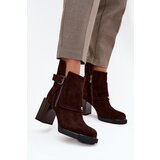 VINCEZA Ankle boots made of genuine suede on a heel with a buckle | Shoptok.si