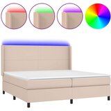  Box spring postelja vzmetnico LED kapučino 200x200 cm um. usnje | Shoptok.si
