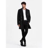 Ombre Men's double-breasted coat with decorative buttons - black Cene