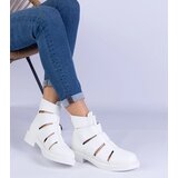 D/CEO marka niezdefiniowana White ankle boots made of eco-leather with cutouts on a flat heel Kalipso u