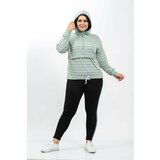 Şans Women's Plus Size Green Front Button Zipper And Waist Lace Detail Hooded Sweatshirt Cene