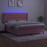  Box spring postelja z vzmetnico LED roza 160x200 cm žamet, (20999449) | Shoptok.si