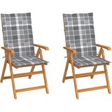 vidaXL vrtni stoli 2 kosa s sivimi karo blazinami trdna tikovina | Shoptok.si