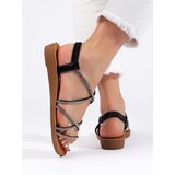 Shelvt Slip-on black sandals with cubic zirconia | shoptok.hr